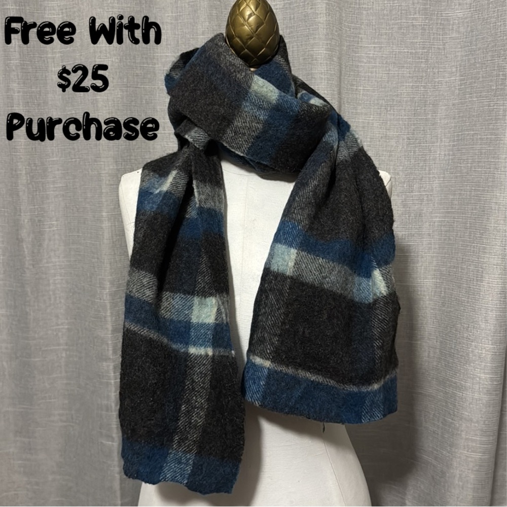 Free With $25 Purchase-Old Navy Wool Scarf-Blue/Black Plaid-No Fringe